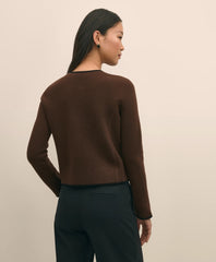 Brushed Merino Wool Suede Trim Sweater Jacket