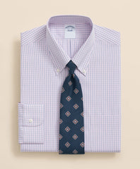 Pure Supima® Cotton Regular-Finish, Polo Button-Down Collar Grid Check Dress Shirt