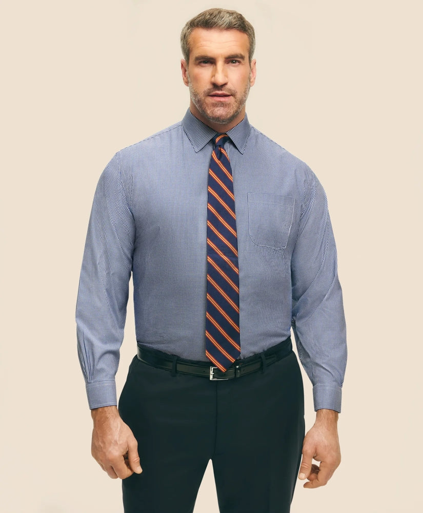 Big & Tall Stretch Supima® Cotton Non-Iron Pinpoint Oxford Ainsley Collar, Gingham Dress Shirt