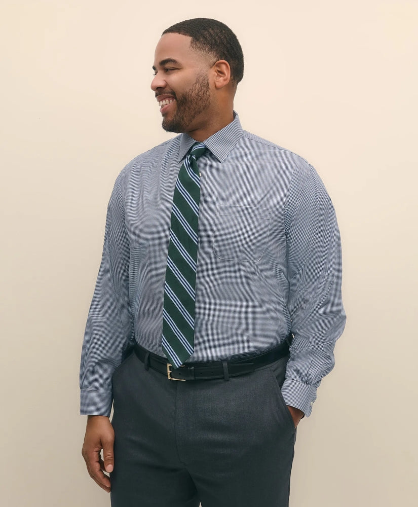 Big & Tall Stretch Supima® Cotton Non-Iron Pinpoint Oxford Ainsley Collar, Gingham Dress Shirt
