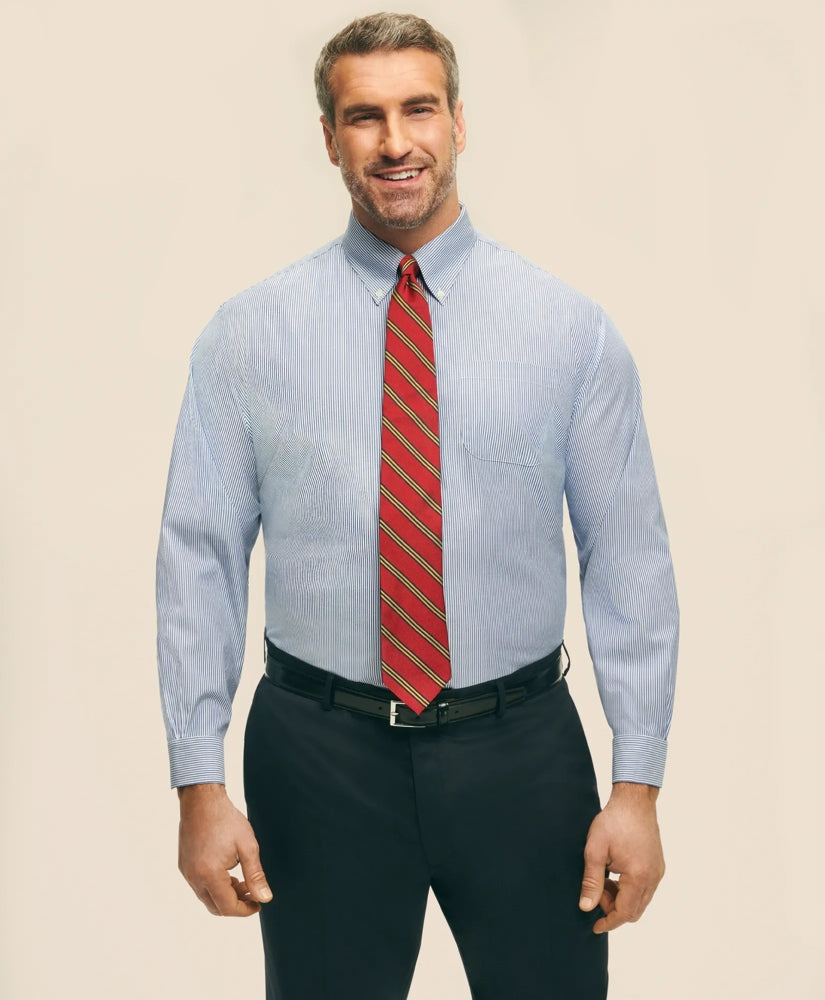 Big & Tall Stretch Supima® Cotton Non-Iron Pinpoint Oxford Button-Down Collar, Candy Stripe Dress Shirt