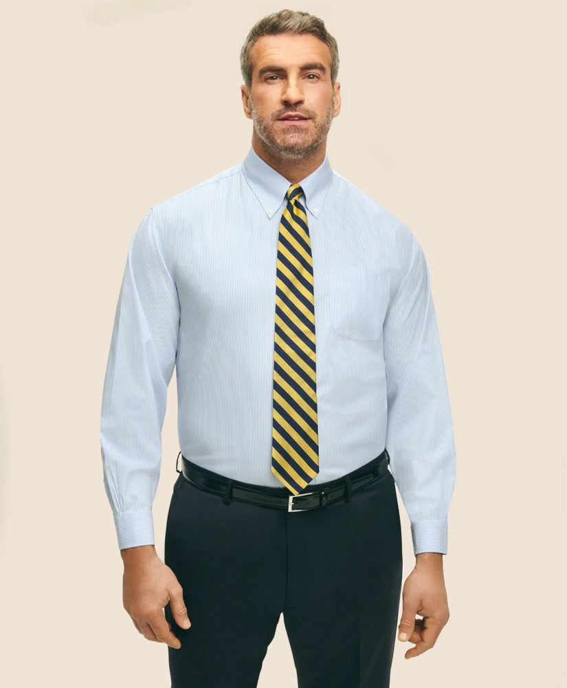 Big & Tall Stretch Supima® Cotton Non-Iron Pinpoint Oxford Button-Down Collar, Candy Stripe Dress Shirt