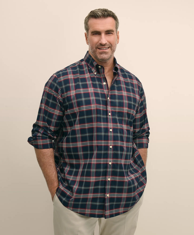 Big & Tall Stretch Supima® Cotton Non-Iron Twill Polo Button-Down Collar Tartan Shirt