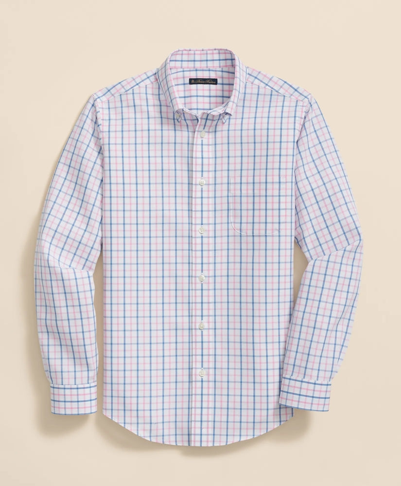 Boys Non-Iron Broadcloth Polo Button-Down Collar Check Sport Shirt