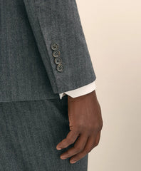 Classic Fit Double-Breasted Cotton Herringbone Suit Jacket