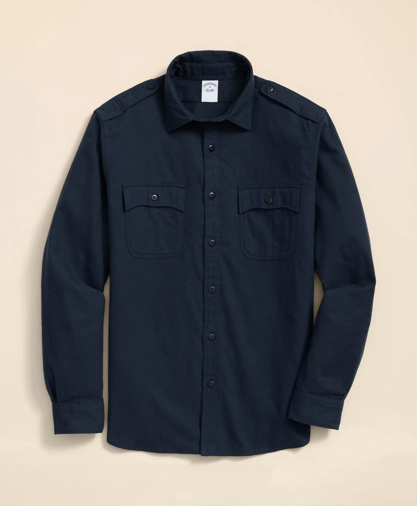 Cotton-Cashmere Flannel Military Sport Shirt