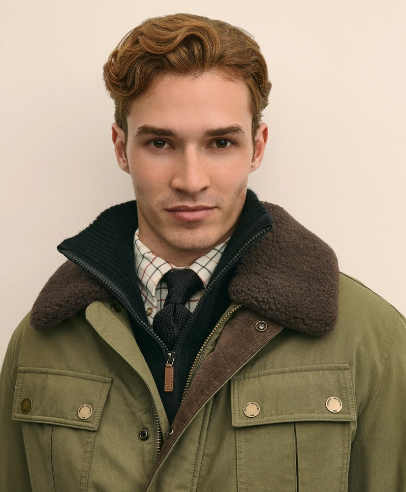 Cotton Field Jacket With Removable Shearling Collar