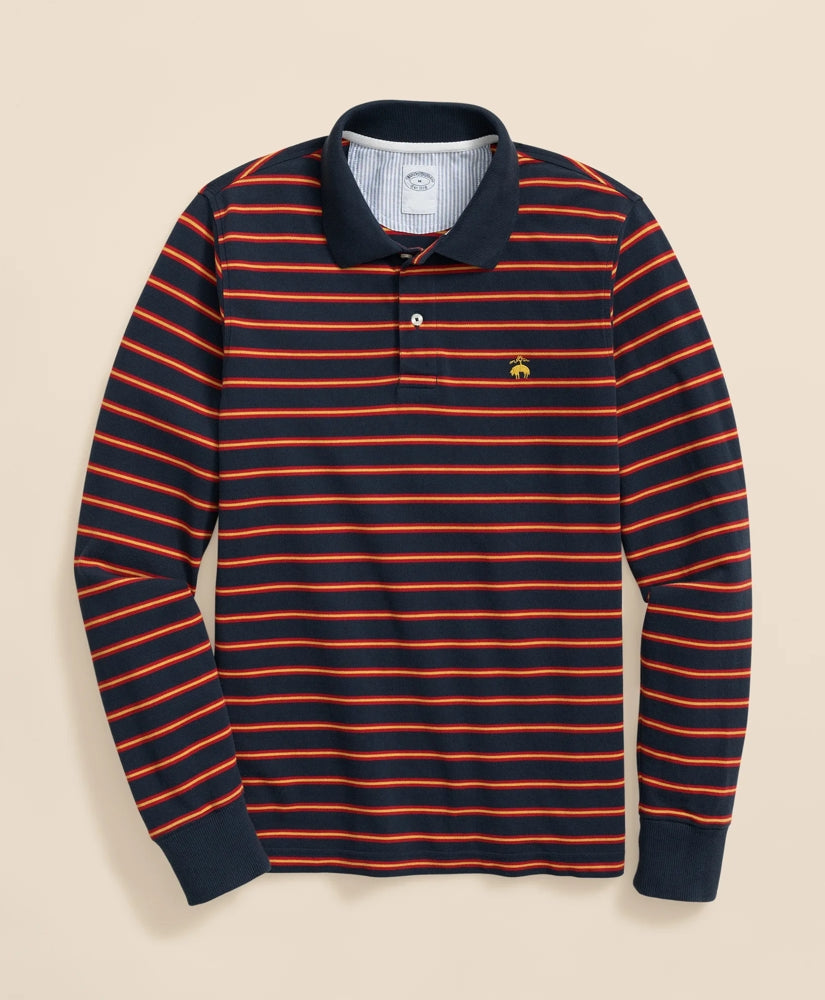 Golden Fleece® Stretch Supima® Long-Sleeve Striped Polo Shirt