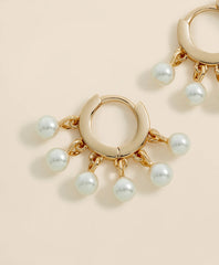 Gold-Toned Hoop Earrings with Drop Faux Pearls