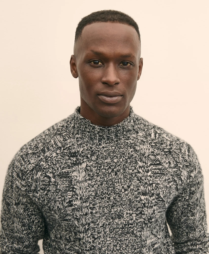Merino Wool Aran Marled Mock Neck Sweater