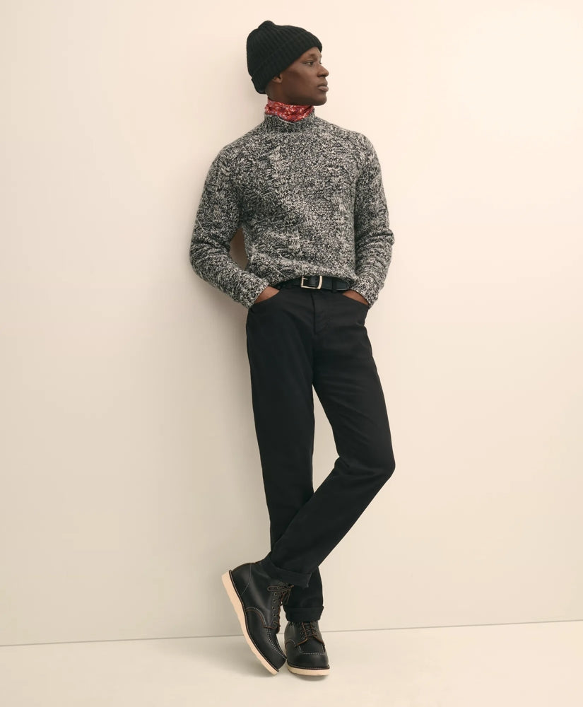 Merino Wool Aran Marled Mock Neck Sweater