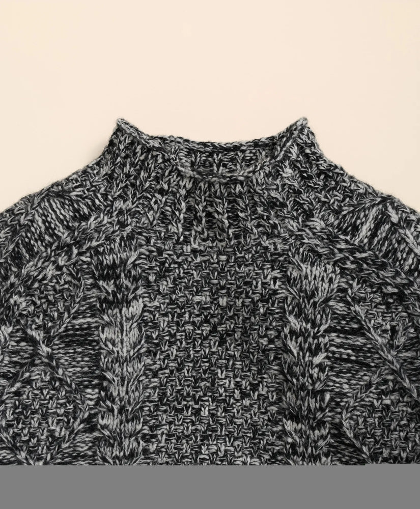 Merino Wool Aran Marled Mock Neck Sweater