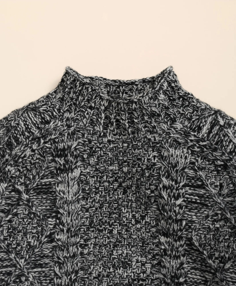 Merino Wool Aran Marled Mock Neck Sweater