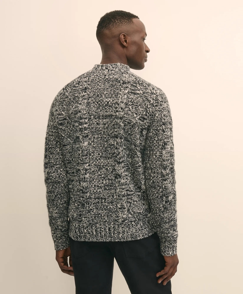 Merino Wool Aran Marled Mock Neck Sweater