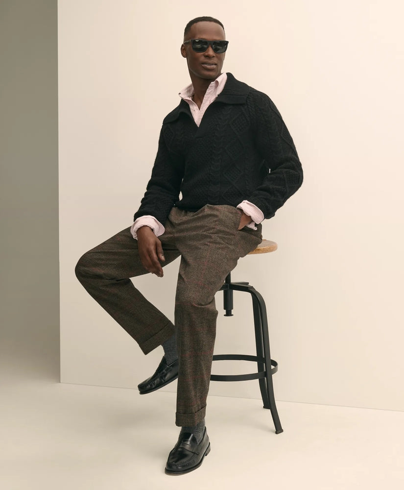 Merino Wool Johnny Collar Aran Sweater