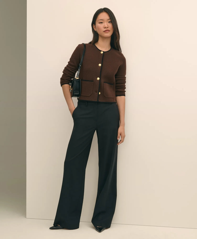 Brushed Merino Wool Suede Trim Sweater Jacket