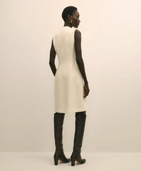 Boucle Sleeveless Button-Front Sheath Dress