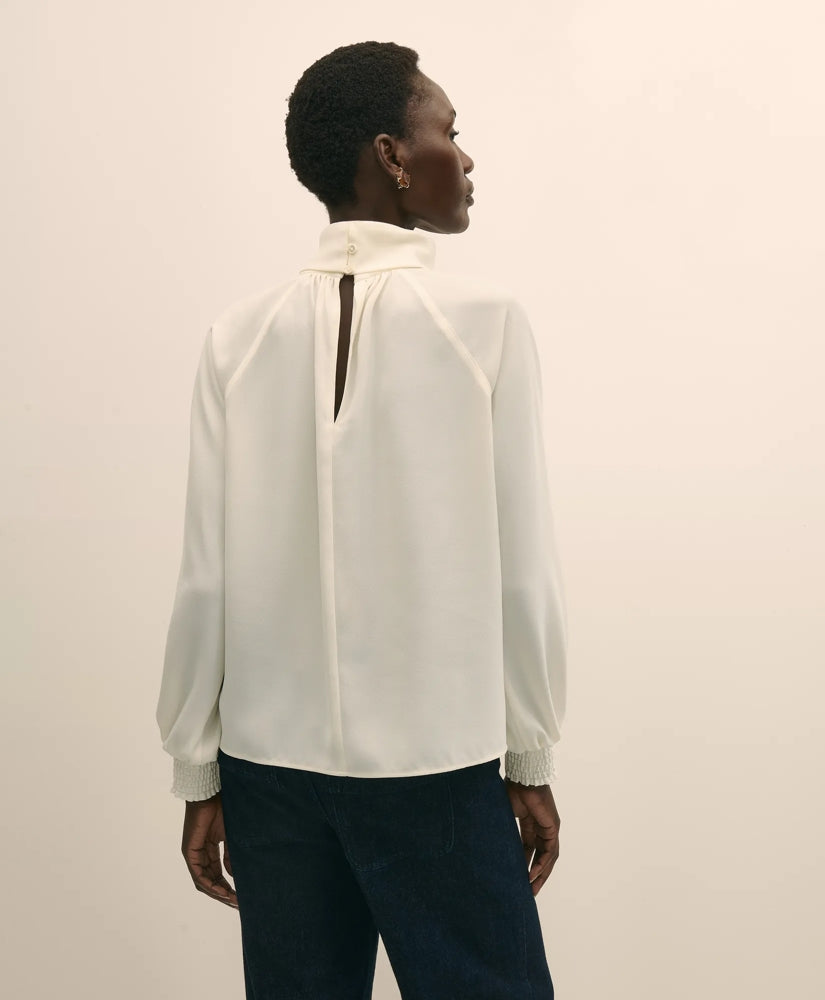 Crepe Band-Collar Relaxed Blouse