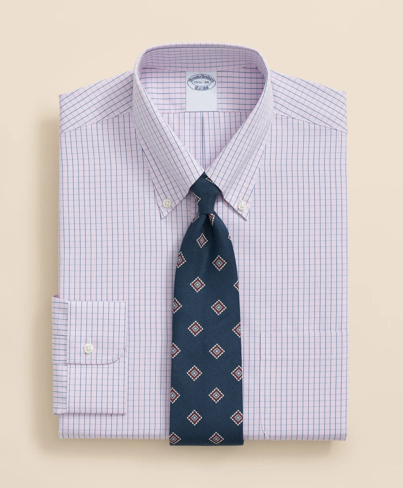Pure Supima® Cotton Regular-Finish, Polo Button-Down Collar Grid Check Dress Shirt