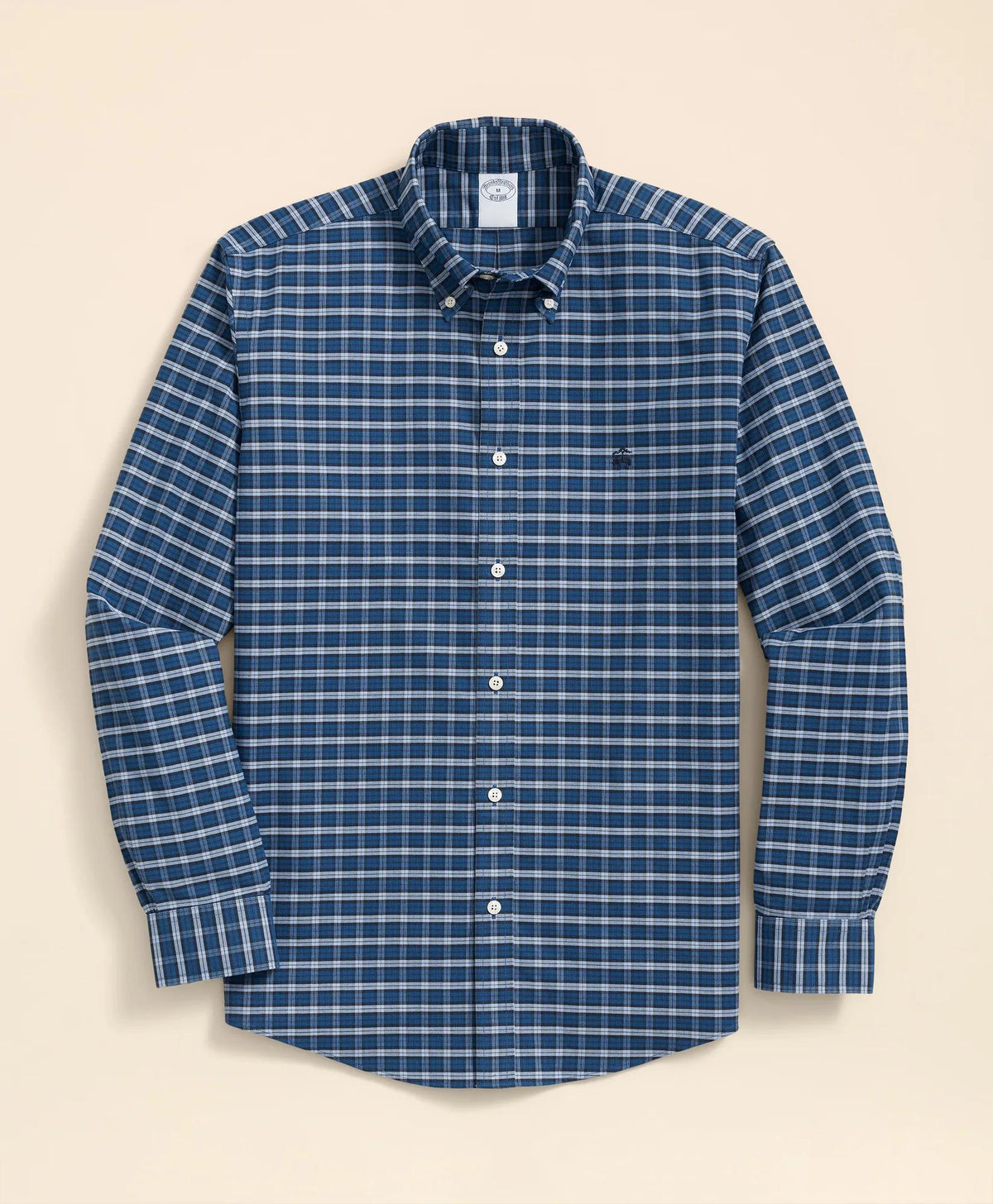 Stretch Cotton Non-Iron Oxford Polo Button Down Collar, Mini Tartan Shirt