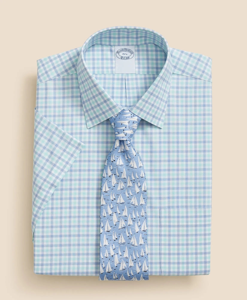 Stretch Supima® Cotton Non-Iron Ainsley Collar, Alternating Check Short-Sleeve Dress Shirt