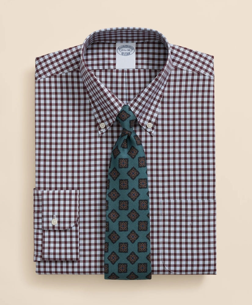 Stretch Supima® Cotton Non-Iron Pinpoint Oxford Polo Button Down Collar, Check Dress Shirt