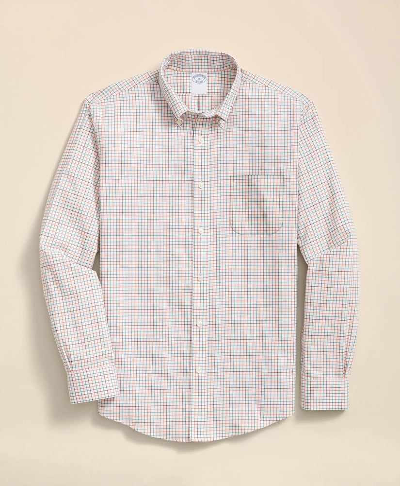 Stretch Supima® Cotton Non-Iron Twill Polo Button Down, Tattersall Sport Shirt