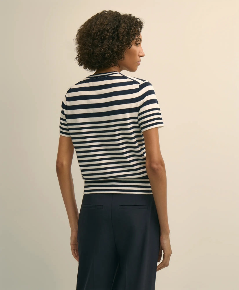Supima® Cotton Variegated Stripe Short-Sleeve Sweater Shell