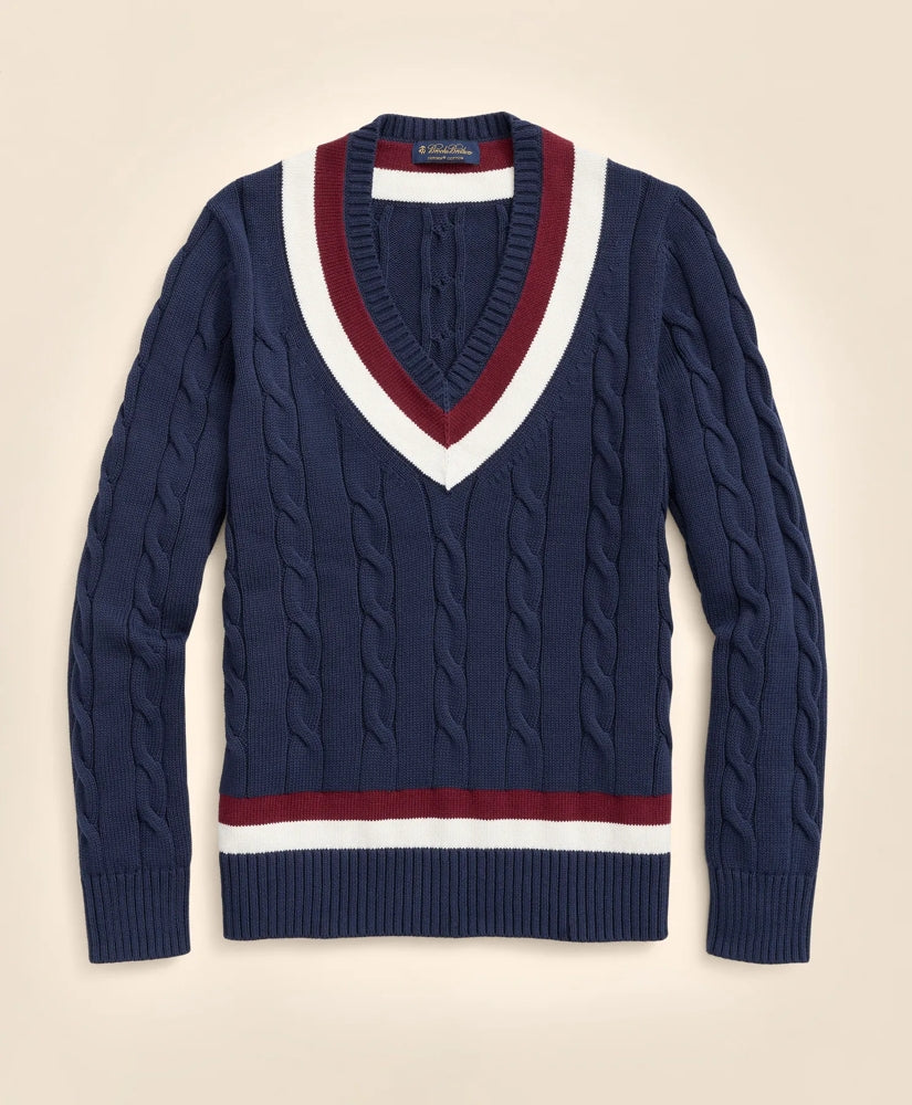 Vintage-Inspired Tennis V-Neck Sweater in Supima® Cotton