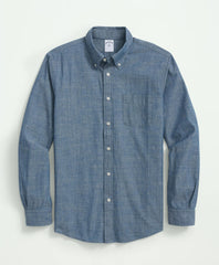 Chambray Cotton Poplin Polo Button Down Collar, Sport Shirt
