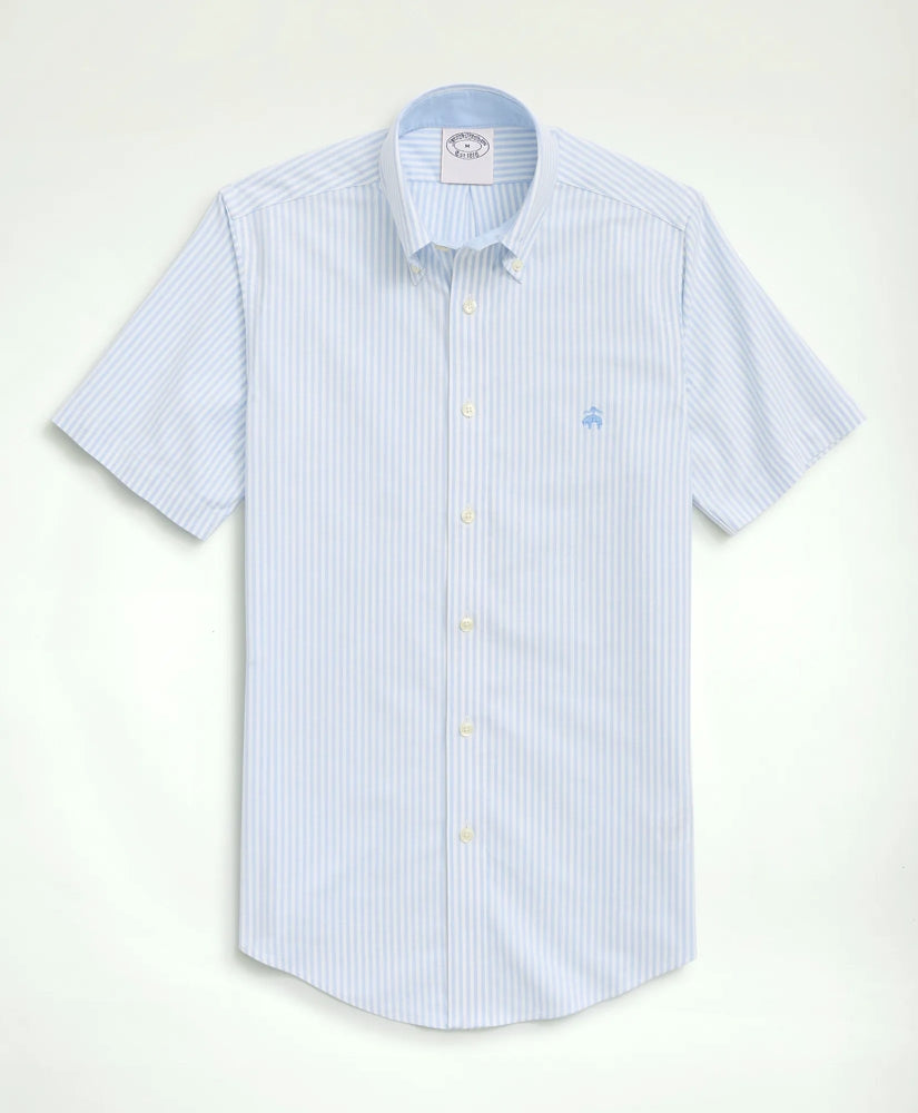 Stretch Non-Iron Oxford Button-Down Collar, Bengal Stripe Short- Sleeve Sport Shirt
