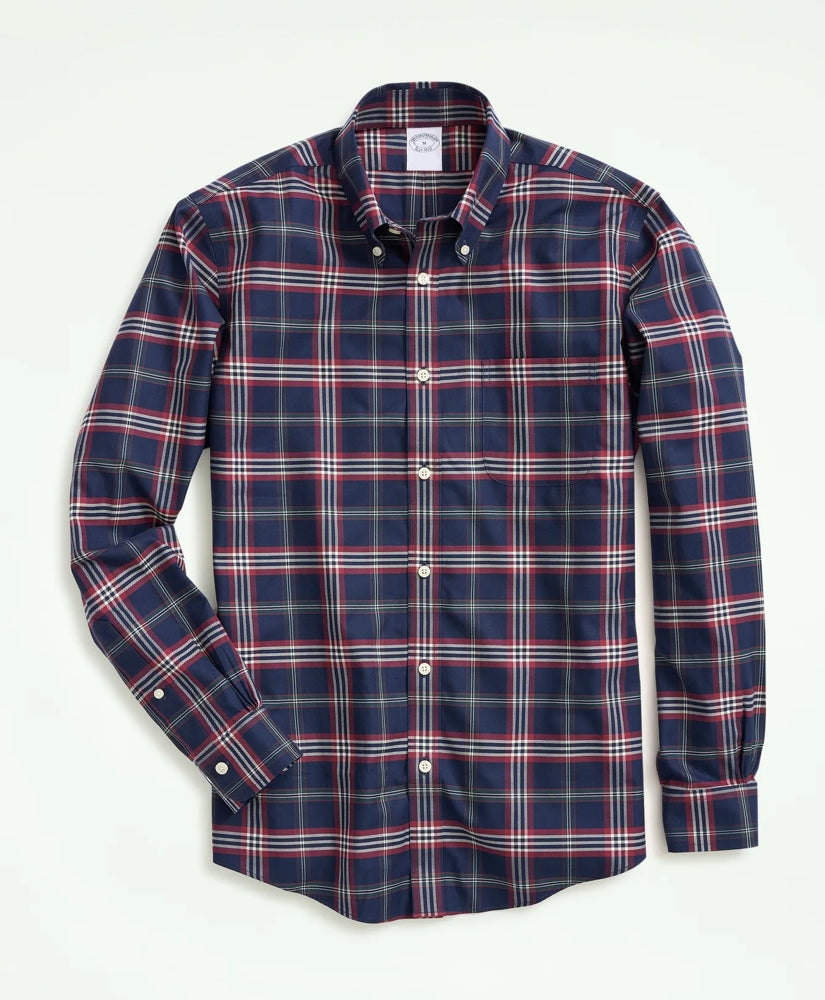 Stretch Supima® Cotton Non-Iron Twill Polo Button Down Collar, Tartan Shirt