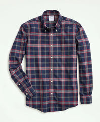 Stretch Supima® Cotton Non-Iron Twill Polo Button Down Collar, Tartan Shirt