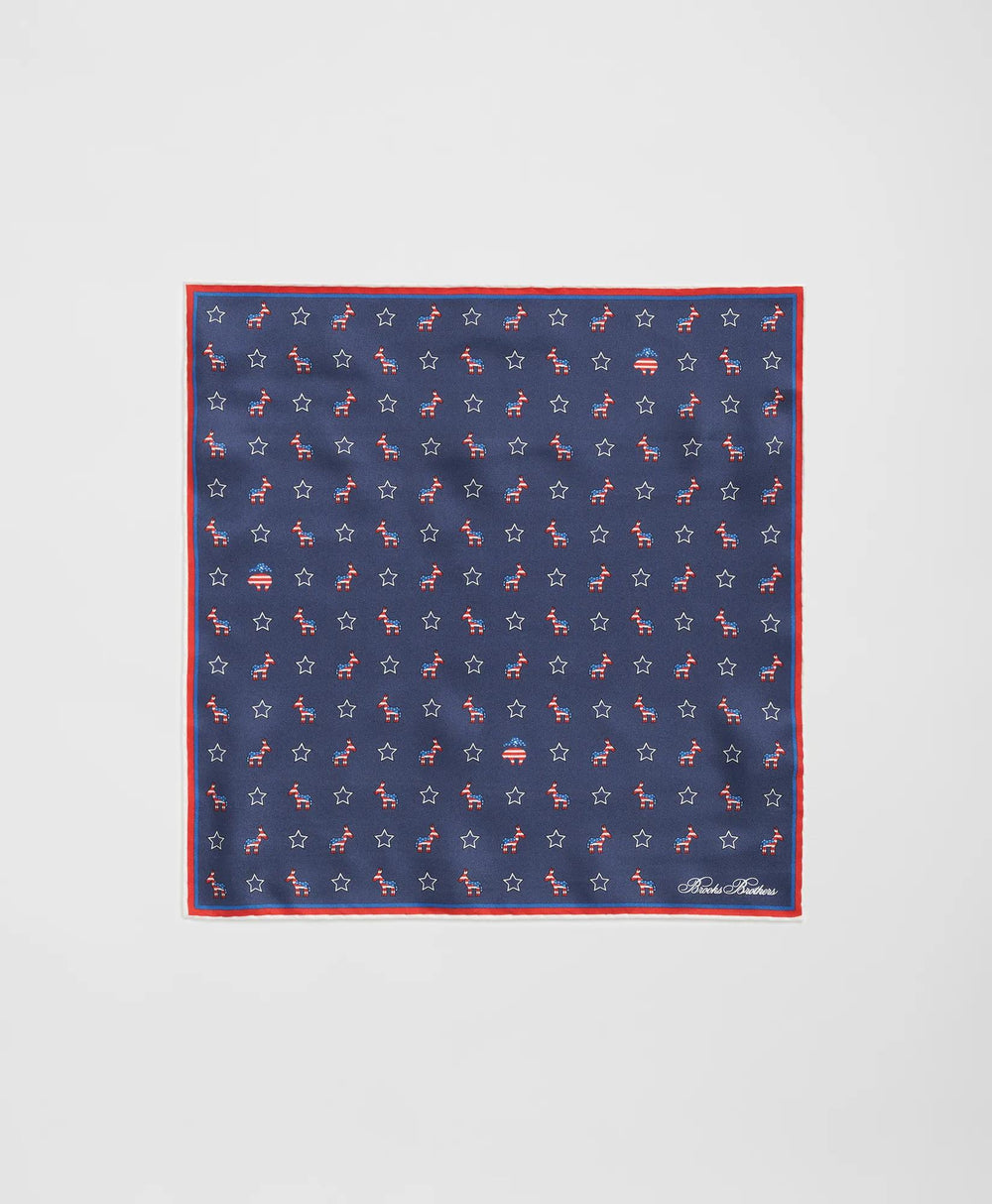 Donkey Motif Silk Pocket Square